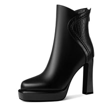 Black Leather Platform Ankle Boots for Women