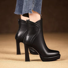 Black Leather Platform Ankle Boots for Women