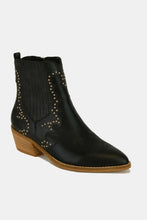 Black Leather Point Toe Boots with Gold Studs for Women Black