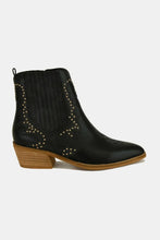 Black Leather Point Toe Boots with Gold Studs for Women