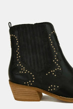 Black Leather Point Toe Boots with Gold Studs for Women