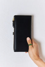Black Leather Wallet with Gold Zipper and Texture PU Leather Finish