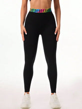 Black Leggings with Rainbow Love Waistband Black