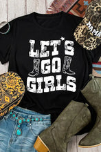 Black Lets Go Girls graphic t shirt with cowboy boot design