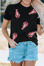 Black Lobster Print T-Shirt and Denim Shorts Set for Women Black