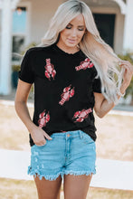 Black Lobster Print T-Shirt and Denim Shorts Set for Women