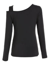 Black Long Sleeve Asymmetrical Cutout Top for Women