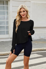 Black Long Sleeve Backless Shirt with Navy Biker Shorts Set for Women