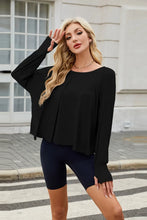 Black Long Sleeve Backless Shirt with Navy Biker Shorts Set for Women