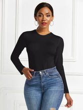Black Long Sleeve Bodysuit for Women Stretchy Opaque Basic Style
