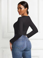 Black Long Sleeve Bodysuit for Women Stretchy Opaque Basic Style