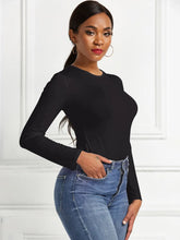Black Long Sleeve Bodysuit for Women Stretchy Opaque Basic Style