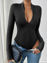Black Long Sleeve Bodysuit with Zipper Black