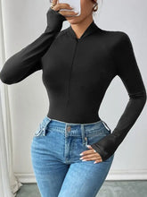 Black Long Sleeve Bodysuit with Zipper Woman Bodysuits