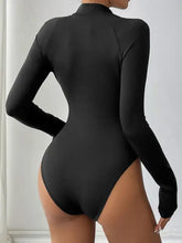 Black long sleeve bodysuit with zipper, highly stretchy fabric