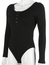 Black Long Sleeve Buttoned Bodysuit for Women