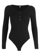 Black Long Sleeve Buttoned Bodysuit for Women