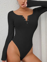 Black Long Sleeve Buttoned Bodysuit for Women