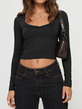 Black Long Sleeve Crop Top and Jeans Set for Women Black