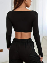 Black Long Sleeve Crop Top with Pants Set for Women