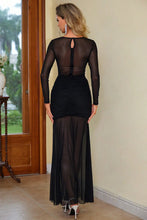 Black Long Sleeve Mesh Maxi Dress with Thigh-High Slit