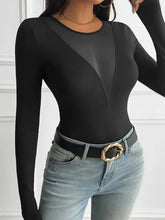 Schwarzer Langarm-Body mit Mesh-Einsätzen für Damen T-Shirts