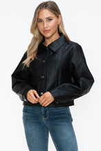 Womens Long Sleeve PU Leather Jacket Black Cropped Outerwear