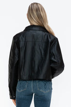 Womens Long Sleeve PU Leather Jacket Black Cropped Outerwear