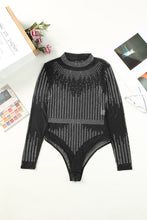 Black Long Sleeve Rhinestone Bodysuit for Women
