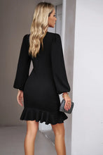 Black Long Sleeve Ruffle Dress for Evening