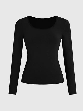 Black Long Sleeve Scoop Neck Tops for Women Pack of 2 Black