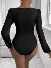 Black Long Sleeve Semi-Sheer Bodysuit for Women