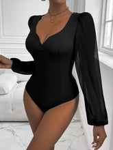 Black Long Sleeve Semi-Sheer Bodysuit for Women