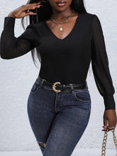 Black Long Sleeve Sheer Bodysuit for Women