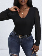 Black Long Sleeve Sheer Bodysuit for Women
