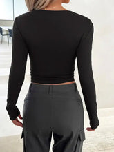 Black Long Sleeve Stretch Crop Top for Women Woman T Shirts