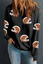 Black long sleeve sweatshirt with distressed football helmet print for women
