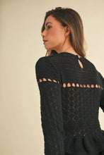 Black Knit Midi Dress with Long Sleeve Tiered Ruffle Details Woman Sweater Dresses