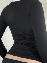 Black Long Sleeve Top with White Collar and Bow