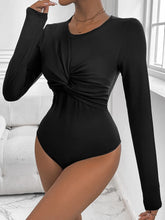 Black Long Sleeve Twist Front Bodysuit for Women Black