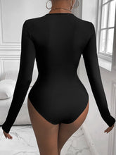 Black Long Sleeve Twist Front Bodysuit for Women