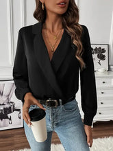 Black long sleeve satin blazer with lapels for bust coverage