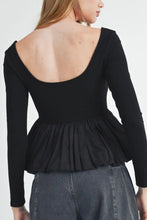 Black Long-Sleeved Peplum Top for Women