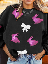 Black Long-Sleeved Sweater with Pink Sequin Bunnies and White Bows Black Woman Sweatshirts