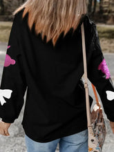Black Long-Sleeved Sweater with Pink Sequin Bunnies and White Bows Woman Sweatshirts