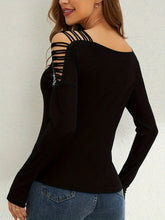 Black Long-Sleeved Top with Rhinestone Shoulder Cutouts