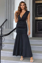 Black Low-Back Ruched Mermaid Maxi Dress Maxi Dresses