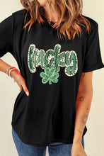 Black Lucky Shamrock Womens T Shirt Black