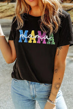 Black Mama Sequin Graphic T Shirt for Women Black