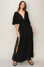 Black Maxi Dress with High Slits and Open Back Black